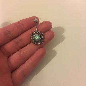 Blue Opal Surgical Steel Belly Button Ring